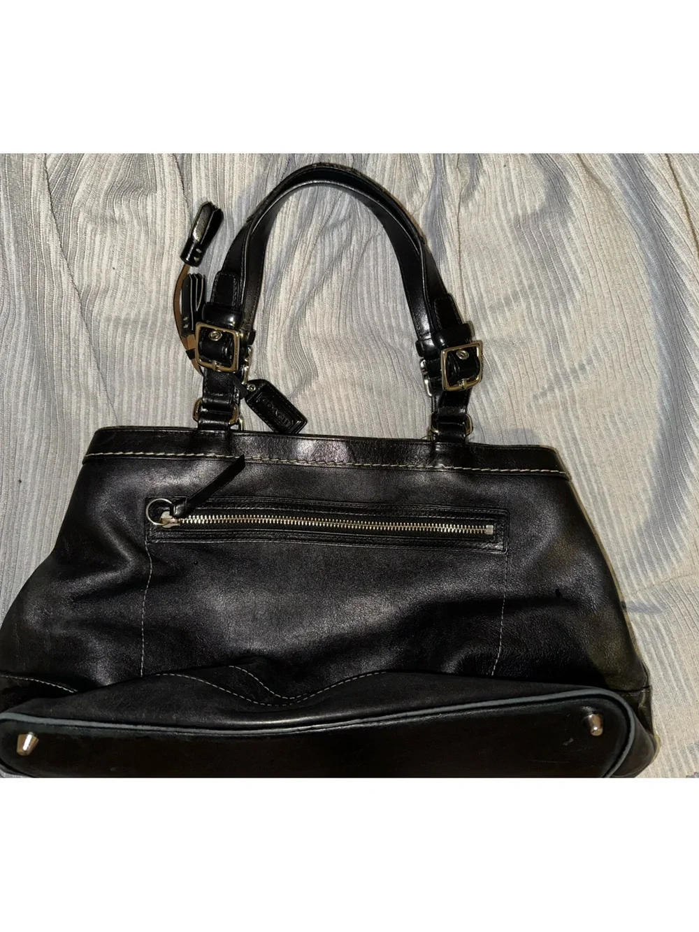 Vintage Coach Hamptons Black Leather Carryall Handbag Tote 7468